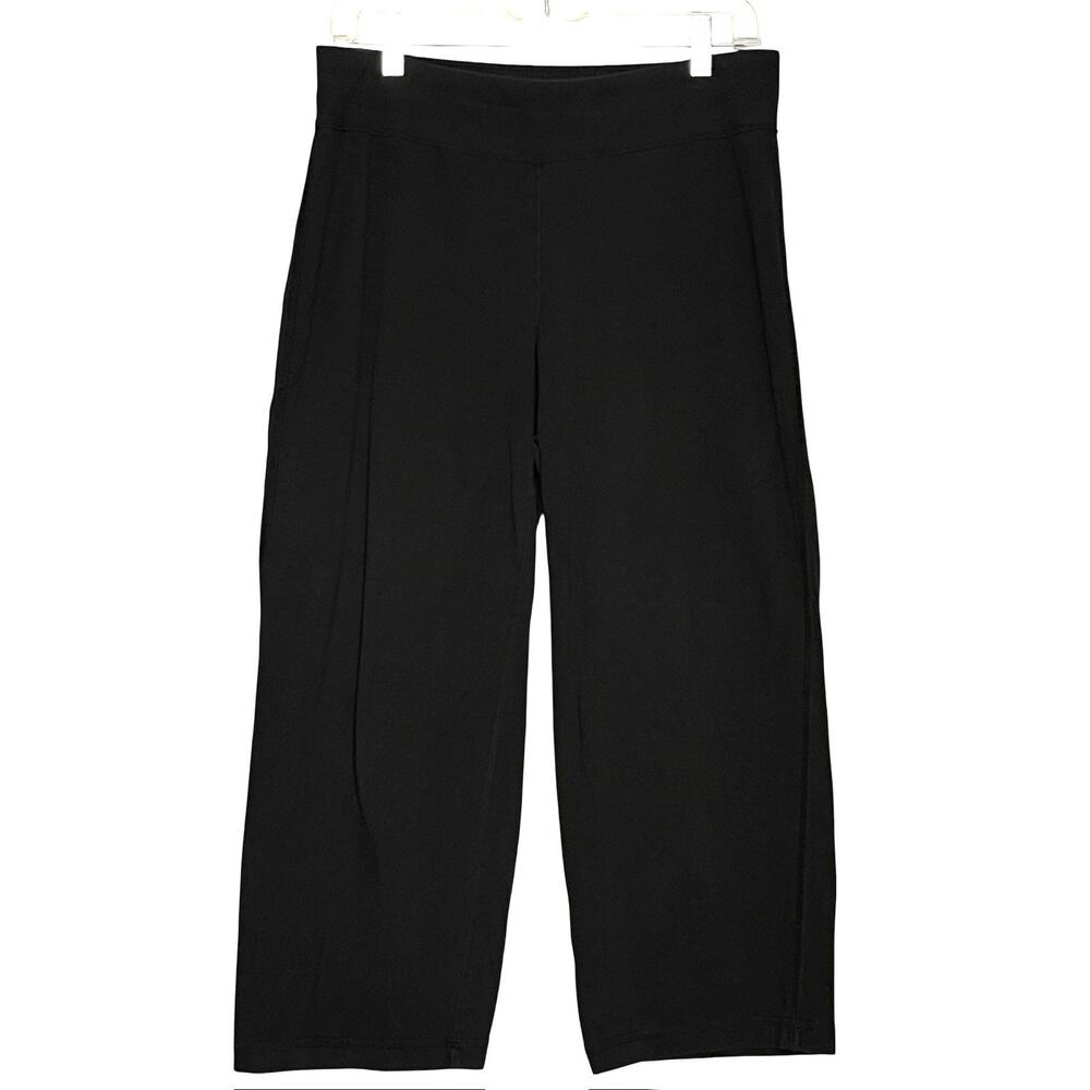 EILEEN FISHER BLACK ATHLEISURE CROPPED WIDE LEG YOGA PANTS PETITES SIZE PM VGC